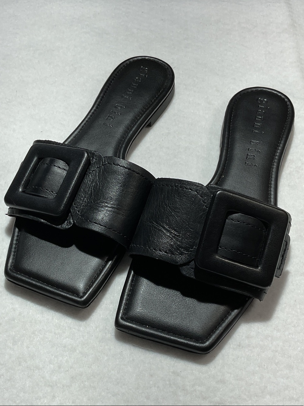 Gianni Bini Black Square-Toe Slide Sandals with Buckle